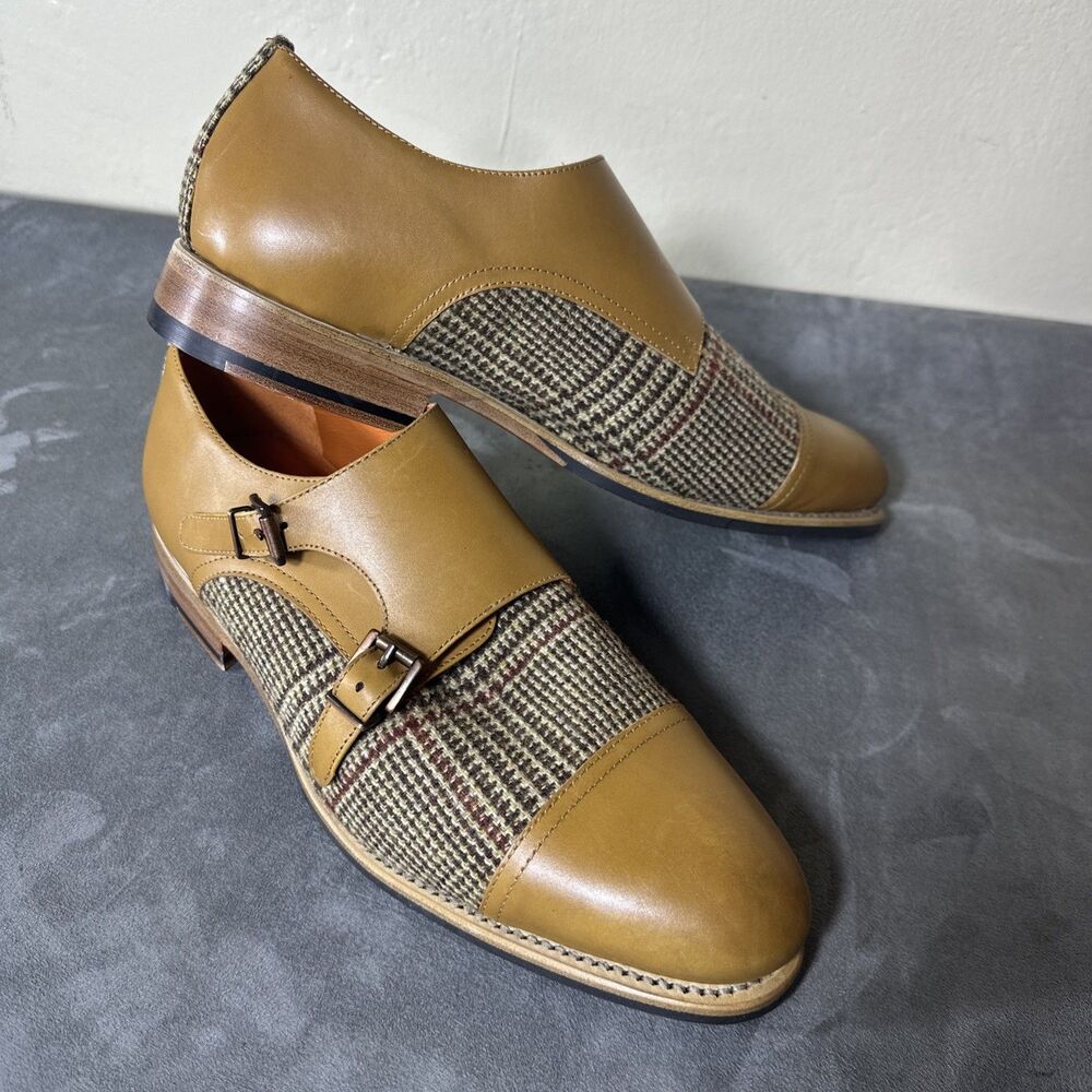 Stitched Leather Goods Tiernan Double Mono Strap Twill Tan 11 Mens Dress Shoes